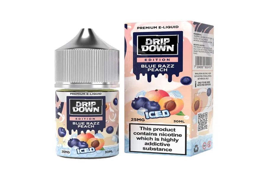 DRIP DOWN EDITION BLUE RAZZ PEACH ICED NIC SALT 25MG 30ML -- image 1