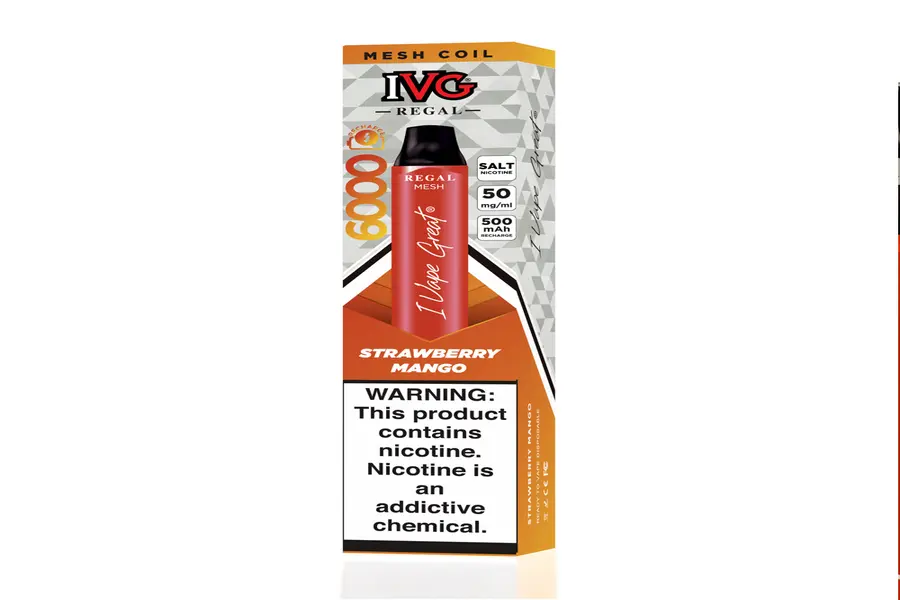 IVG REGAL STRAWBERRY MANGO DISPOSABLE VAPE 6000 PUFFS 50MG 5% NICOTINE -- image 1