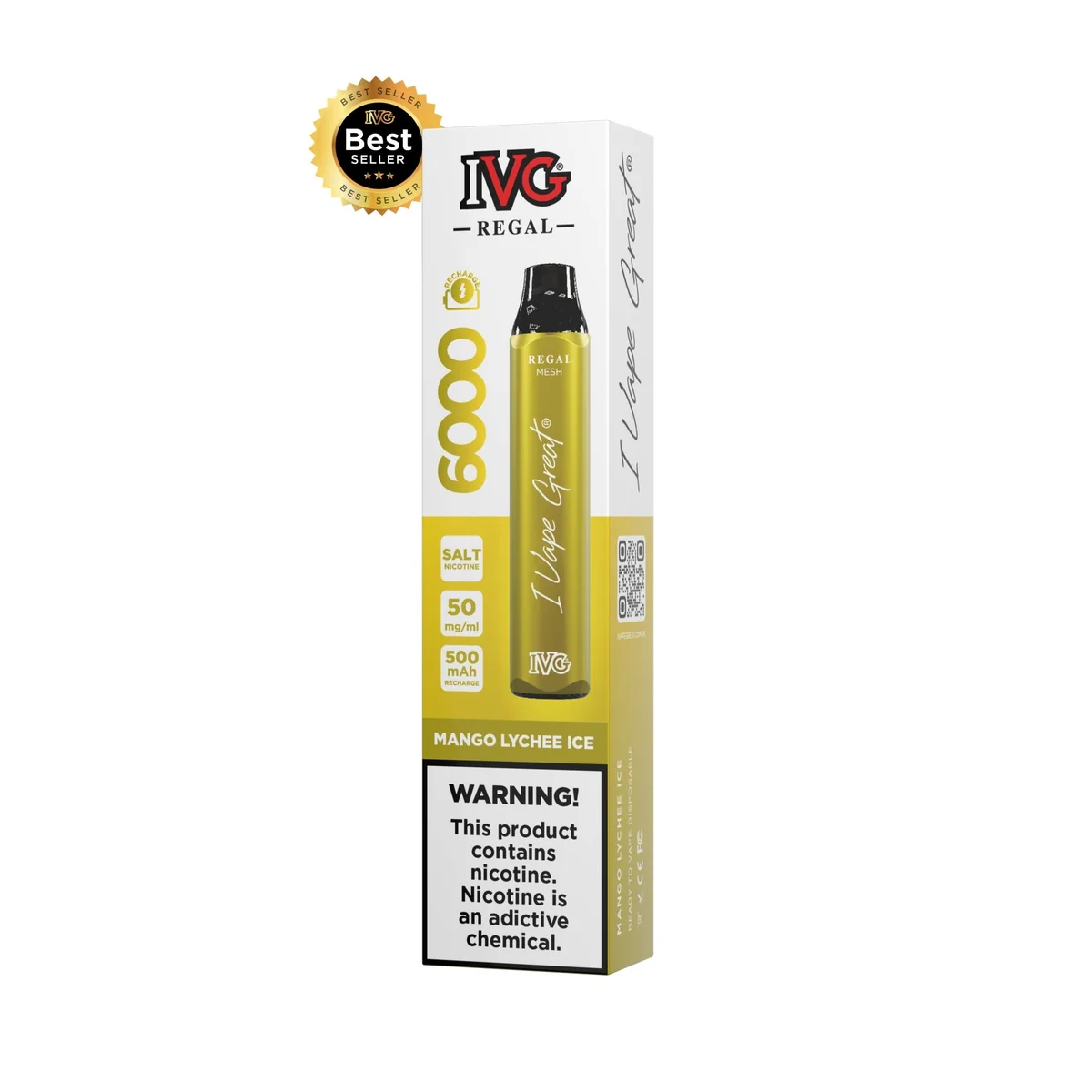 IVG REGAL MANGO LYCHEE DISPOSABLE VAPE 6000 PUFFS 50MG 5% NICOTINE -- image 1